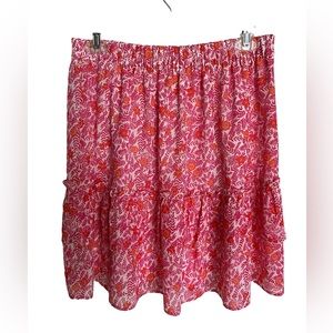 J. Crew Pink Orange Floral Print Ruffle Tiered Chiffon Skirt Women’s XS Lined